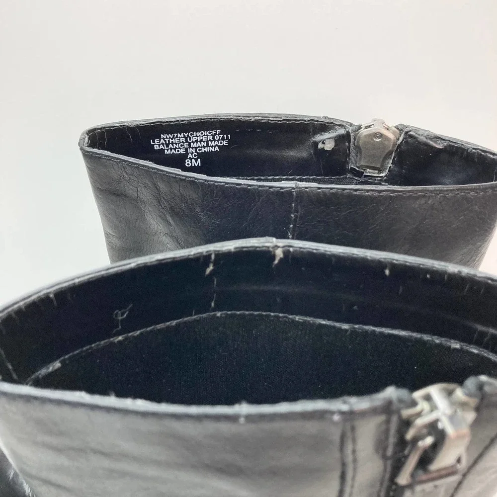 Nine West Black Leather Moto Style Biker Boots Women's Size 8M Buckle Zipper - Picture 10 of 16